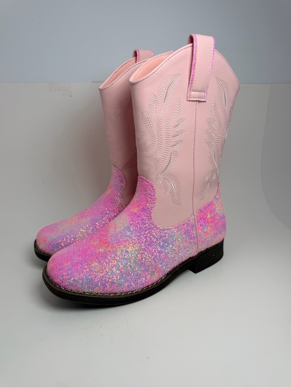 Girls' Pink Glitter Western Pull-On Boots